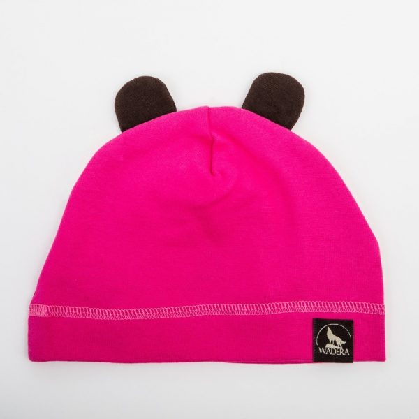 Piękna bawełniana czapeczka w kolorze różowym. Czapka z uszkami dla dziewczynki